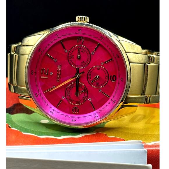 FOSSIL BQ1682 Stella Collection Hot Pink Dial Golden Bracelet Women\'s Watch main image 14